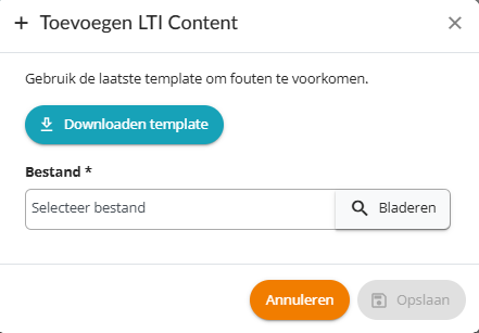 Import scherm met template download en importeer knop