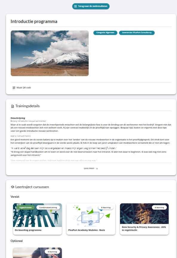 Leertraject weergave in de catalogus