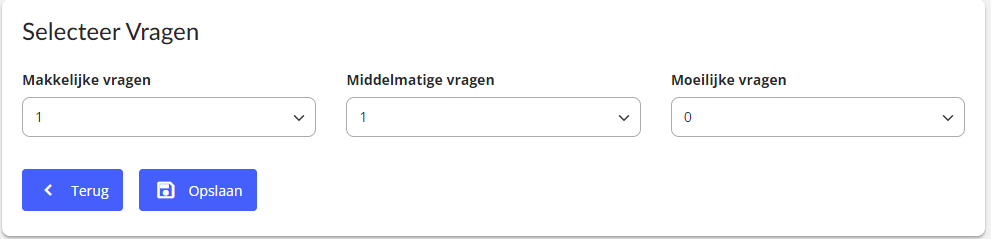 Vragen selecteren en verdeling instellen
