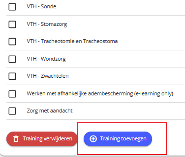 Training toevoegen en verwijderen knoppen